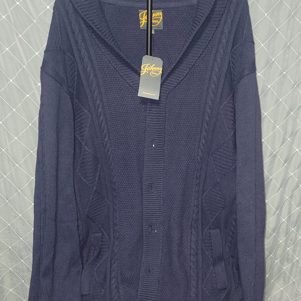 Johnny Bigg Cable-Knit Cardigan Sweater Navy 6XL Whendon Collar Cotton Blend